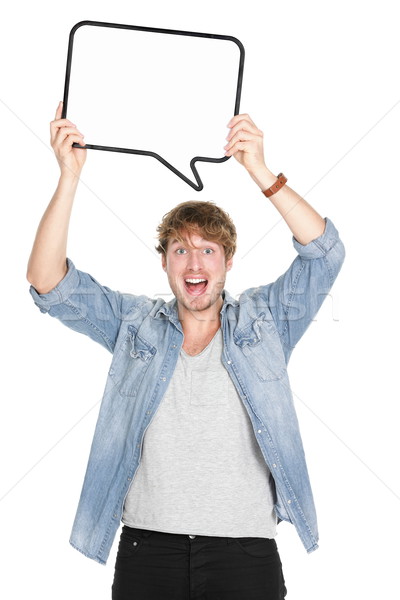 Stock photo: Man showing sign speech bubble