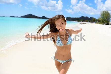 Stockfoto: Hawaii · vrouw · bikini · zwemmen · strand · vrolijk