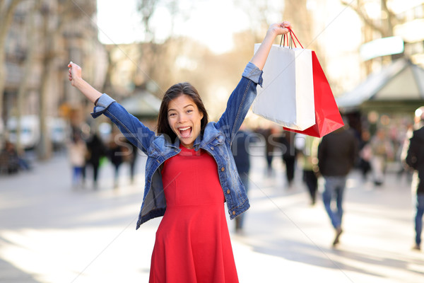 Shopping woman happy on La Rambla street Barcelona Stock photo © Maridav