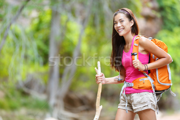 Asian woman hiker hiking in forest Stock photo © Maridav