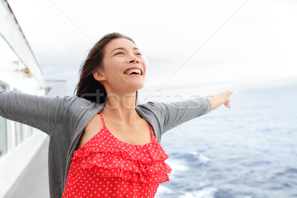Cruise ship woman on boat in happy free pose Stock photo © Maridav