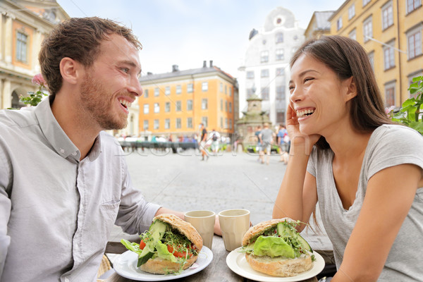 Kafe çift yeme gıda sandviçler Stockholm Stok fotoğraf © Maridav