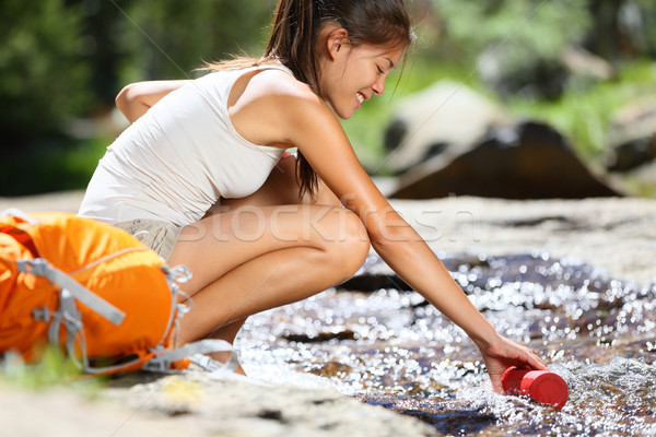 Foto stock: Andarilho · mulher · água · rio · yosemite