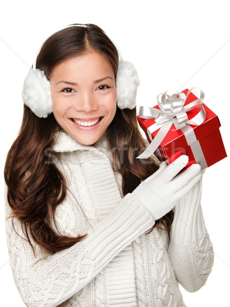 Christmas winter girl holding present Stock photo © Maridav