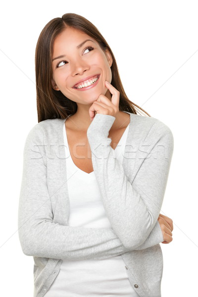 Zdjęcia stock: Asian · kobieta · myślenia · patrząc · zamyślony · szczęśliwy