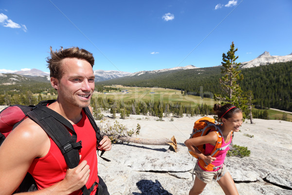 Stock photo: People hiking - young hiker couple in Yosemite