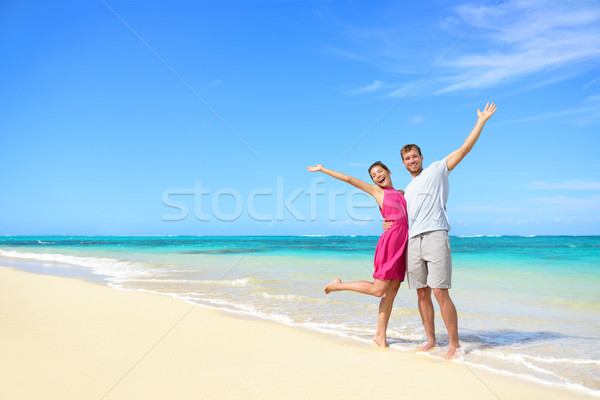 Foto stock: Liberdade · praia · férias · feliz · despreocupado · casal