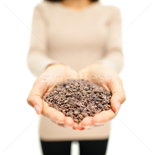 Stock foto: Kakao · Kakaobohnen · Frau · Heap