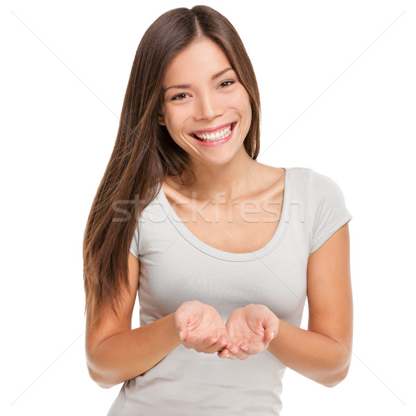 Woman showing cupped hands holding something Stock photo © Maridav