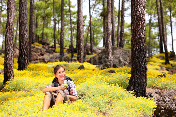 Foto stock: Primavera · senderismo · mujer · caminante · sesión · relajante