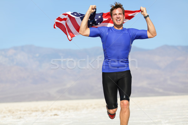 Runner athlete man with the American flag - USA Stock photo © Maridav