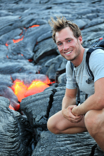 Hawaii excursionist lava Kilauea Volcano in jurul parc Imagine de stoc © Maridav