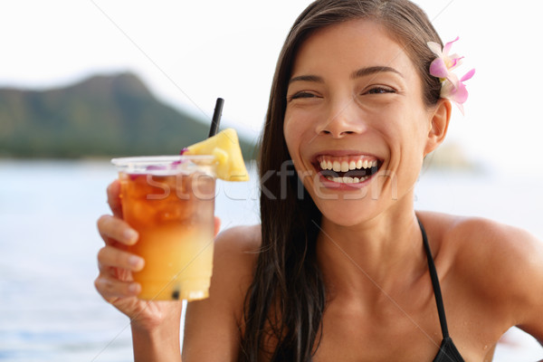 Hawaii woman drinking Mai Tai hawaiian drink Stock photo © Maridav