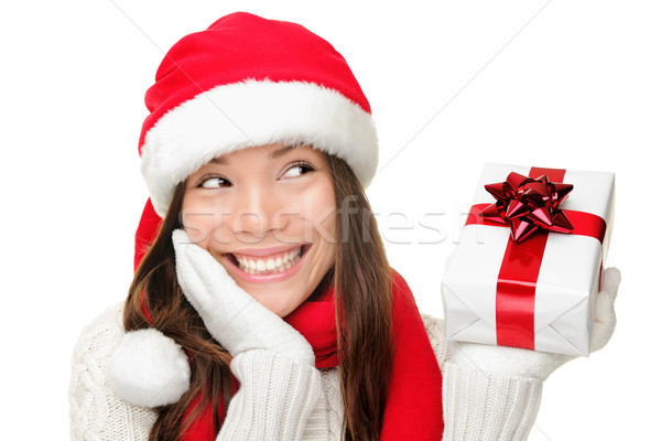 Stock foto: Mädchen · halten · Weihnachten · Geschenk · jungen