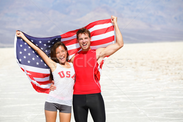 Stockfoto: USA · mensen · Amerikaanse · vlag · juichen