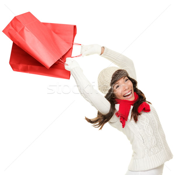 [[stock_photo]]: Hiver · Noël · Shopping · femme · rouge