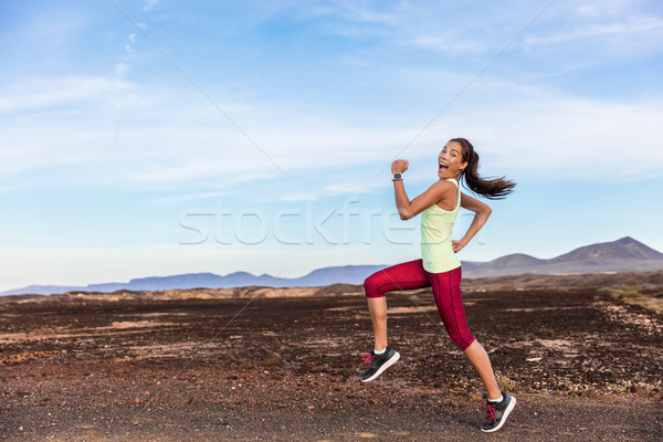 Funny runner athlete goofy woman running fun Stock photo © Maridav