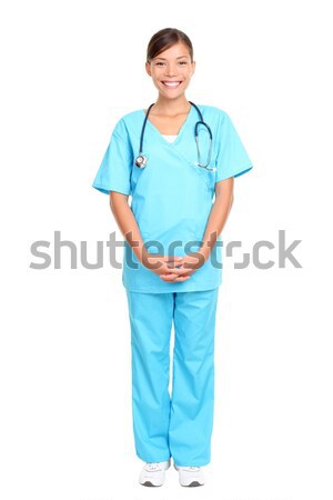 Foto stock: Asia · enfermera · pie · aislado · blanco · caucásico
