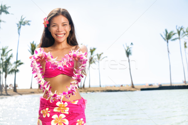 Foto stock: Havaí · mulher · flor · grinalda · rosa