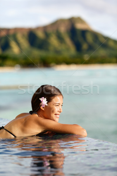 Travel vacations woman on holiday at beach resort Stock photo © Maridav