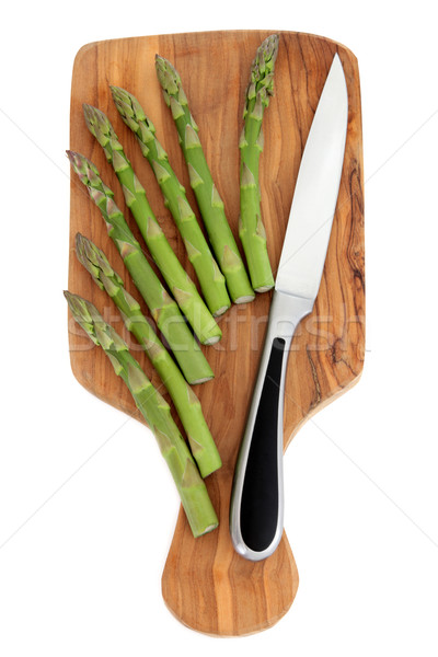 Asperges olive bois planche à découper acier inoxydable cuisine [[stock_photo]] © marilyna