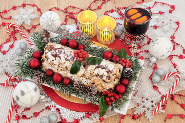 Weihnachten Party Essen Still-Leben Kuchen Wein Kerzen Stock foto © marilyna