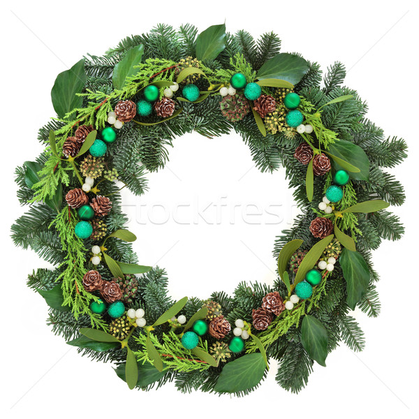 Noël couronne vert babiole décorations Photo stock © marilyna