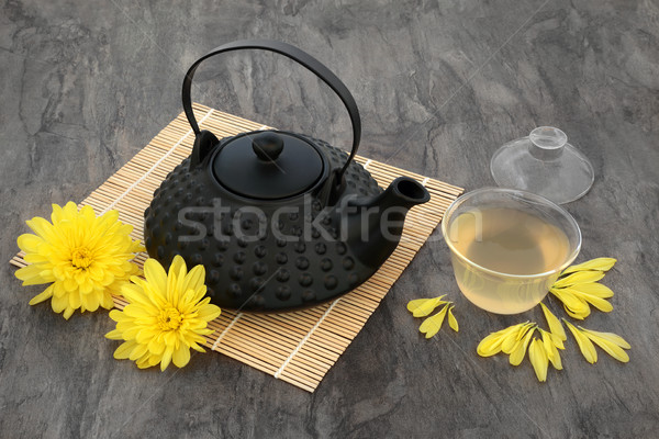 Foto stock: Crisântemo · flor · chá · flores · bule