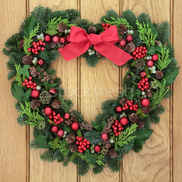 聖誕節 歡迎 心臟 花圈 紅色 商業照片 © marilyna