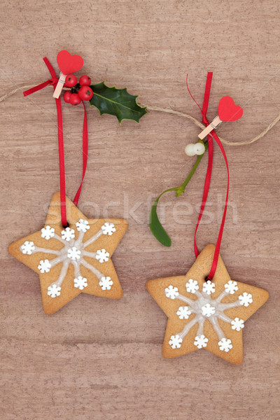 Christmas cookie Snowflake piernik herbatniki jemioła Zdjęcia stock © marilyna