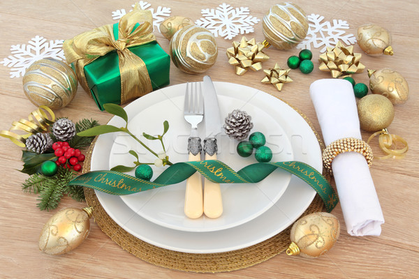 Christmas plaats diner platen bestek servet Stockfoto © marilyna