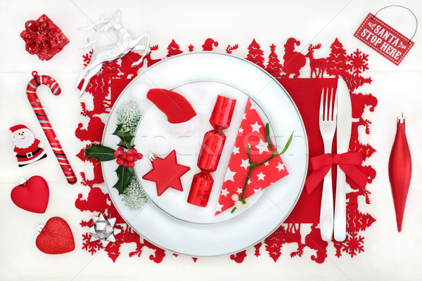 Foto stock: Natal · jantar · diversão · tabela · placas