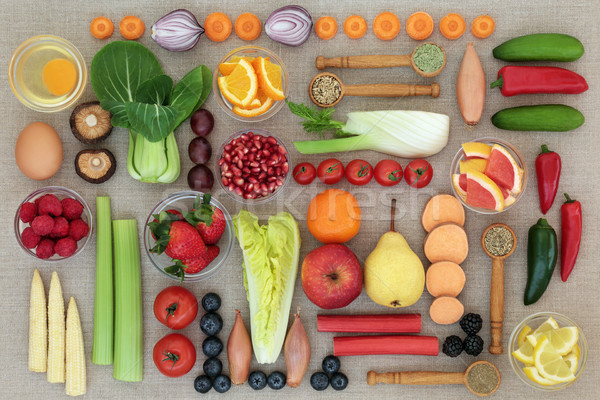 Szuper étel fogyókúra gyümölcs zöldségek tejgazdaság Stock fotó © marilyna