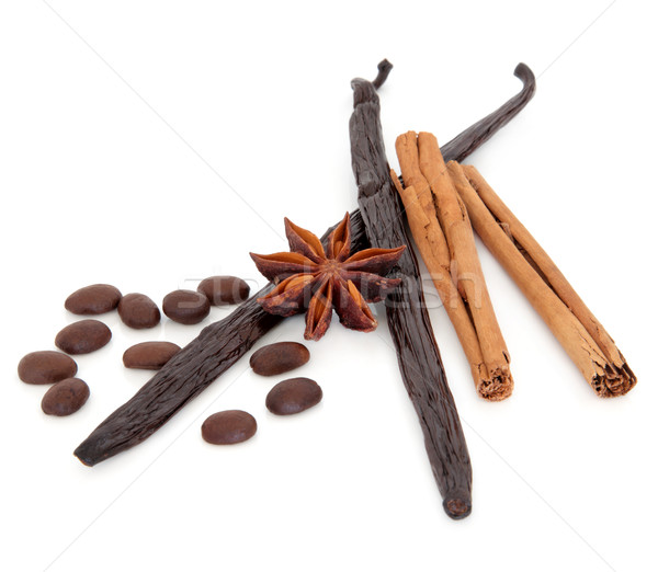 Foto stock: Café · baunilha · canela · estrela · anis · grãos · de · café