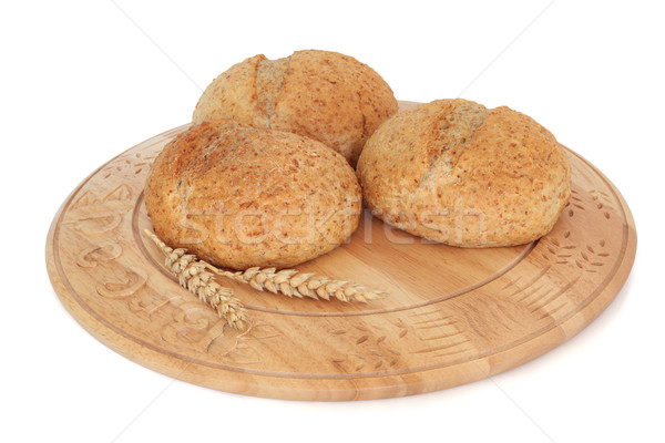 Teljes kiőrlésű kenyér tekercsek zsemle fából készült tábla Stock fotó © marilyna