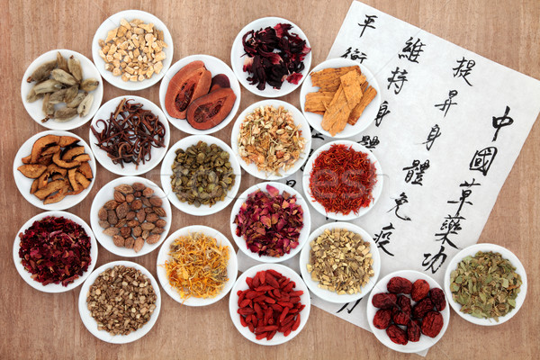Kínai szárított növénygyűjtemény egészség gyógynövény kalligráfia kézírás Stock fotó © marilyna