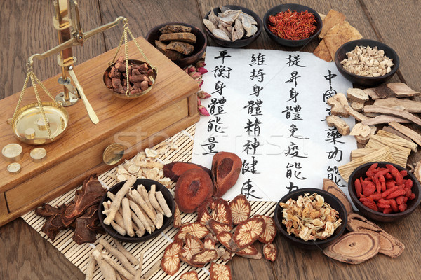Kínai gyógynövények gyógynövény gyógynövény hozzávalók mérleg Stock fotó © marilyna
