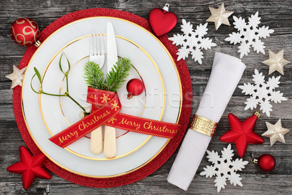 Crăciun cina de masă vesel panglică tabel loc Imagine de stoc © marilyna
