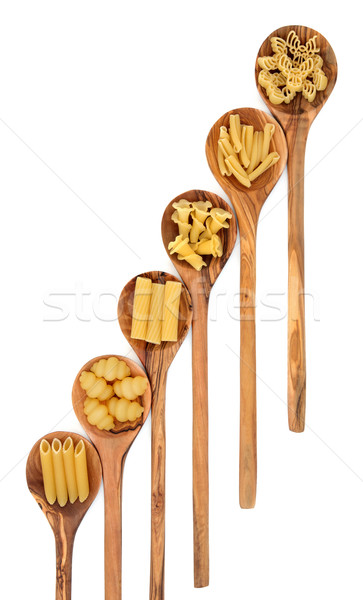 Foto stock: Pasta · de · oliva · madera · cucharas · blanco · salud