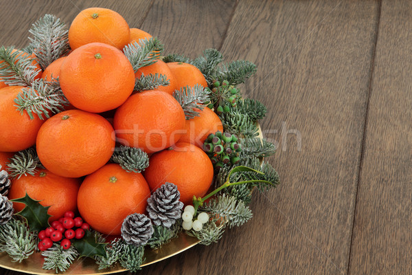 Stock foto: Mandarine · orange · Früchte · Weihnachten · Mandarine · Efeu · Fichte