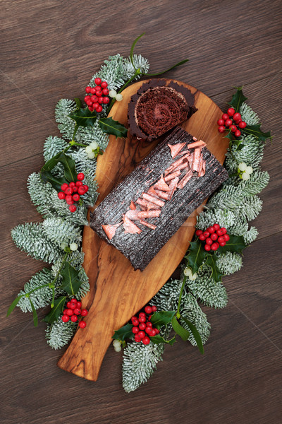 Chocolate Log Christmas Cake Stock photo © marilyna