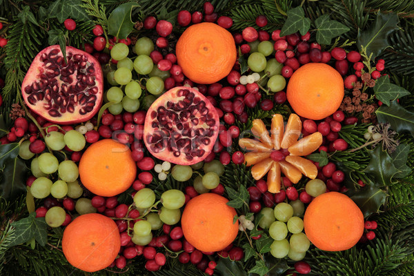 Stok fotoğraf: Noel · meyve · flora · mandalina · nar · yeşil