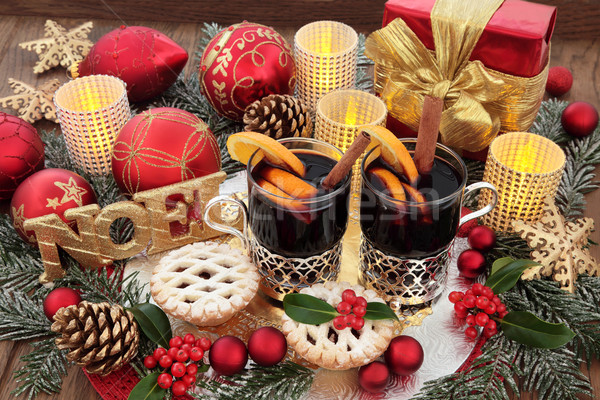 Natal comida de festa beber natureza morta ouro brilho Foto stock © marilyna