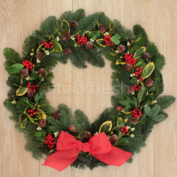 ストックフォト: クリスマス · 歓迎 · 冬 · 花輪 · 赤 · 弓