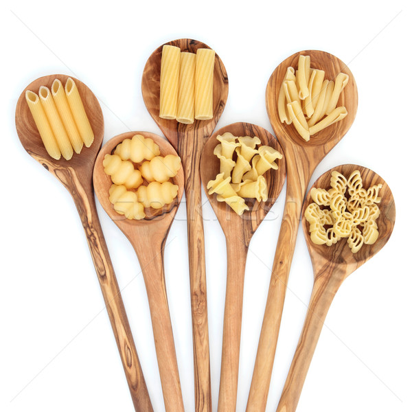 Foto stock: Pasta · cucharas · blanco · madera · cuchara