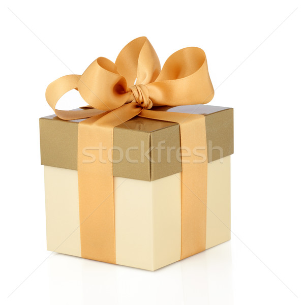 Stockfoto: Geschenkdoos · goud · boeg · gouden · satijn · lint