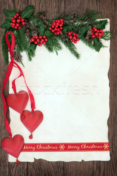 Joyeux Noël frontière ruban rouge coeur Photo stock © marilyna