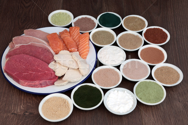Magas fehérje étel kiegészítő test építők Stock fotó © marilyna
