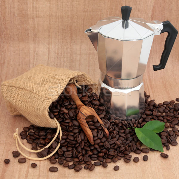 Kávéfőző bab eszpresszó kávé zsák merítőkanál Stock fotó © marilyna