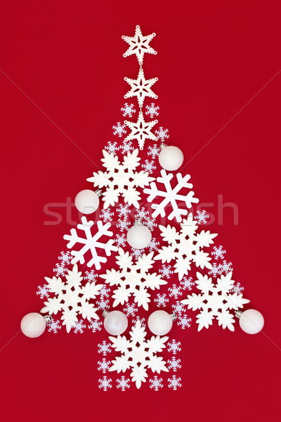 Résumé arbre de noël blanche flocon de neige babiole décorations [[stock_photo]] © marilyna